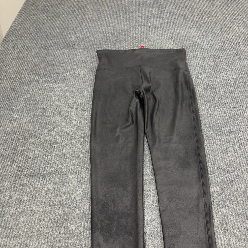 Spanx Leggings Womens L Black Faux Leather High Waisted Compression Chic